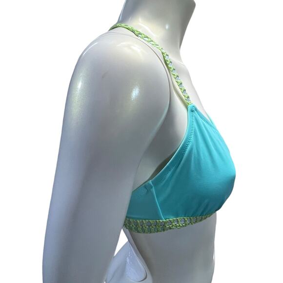 Victoria's Secret Teal Bikini Top Large Crochet Trim Racerback Turquoise Y-Back - Picture 4 of 11